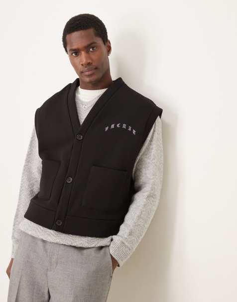 ASOS DESIGN oversized cropped sleeveless cardigan with embroidery in black  - view 1