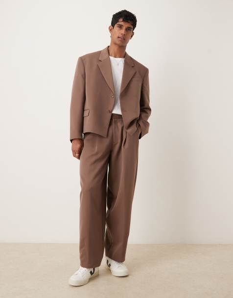 ASOS DESIGN oversized cropped suit in brown - view 1