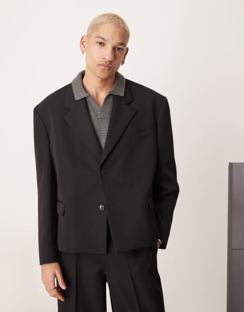 ASOS DESIGN oversized cropped suit jacket in black - view 1