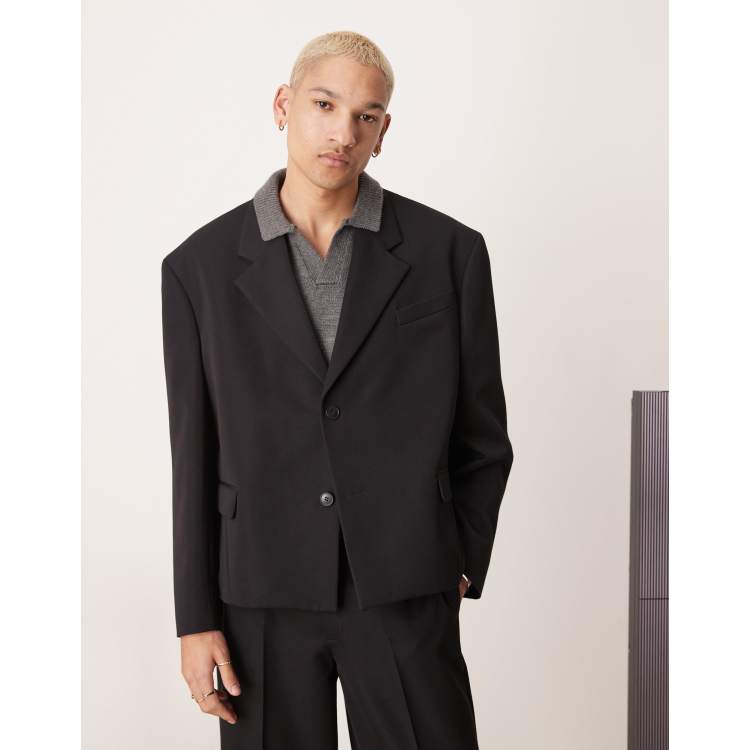 ASOS DESIGN oversized cropped suit jacket in black | ASOS