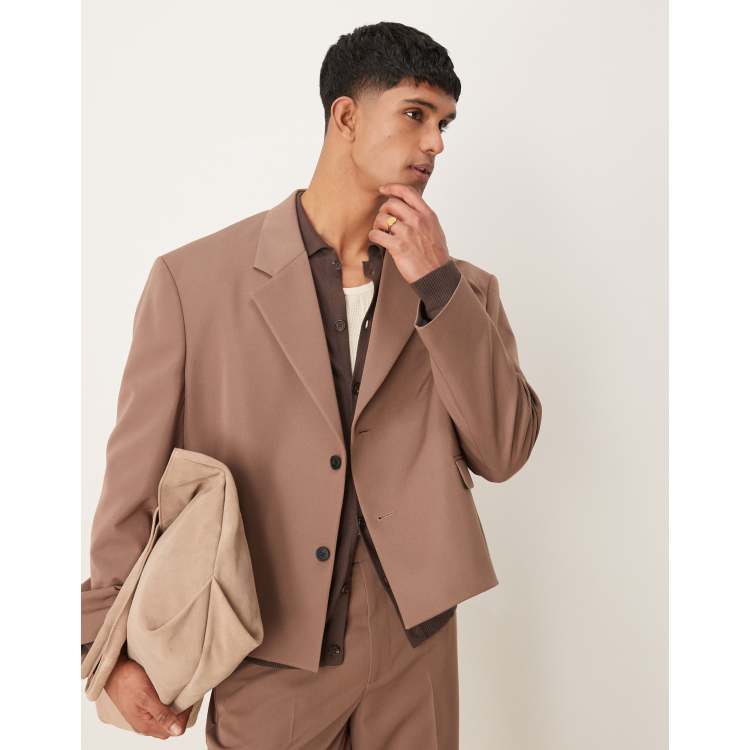 ASOS DESIGN oversized cropped suit jacket in brown | ASOS