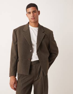 Asos Design Oversized Cropped Suit Jacket In Brown