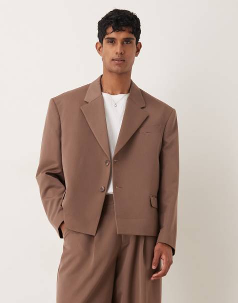 ASOS DESIGN oversized cropped suit jacket in brown - view 1