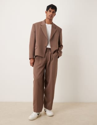 Asos Design Oversized Cropped Suit Jacket In Brown