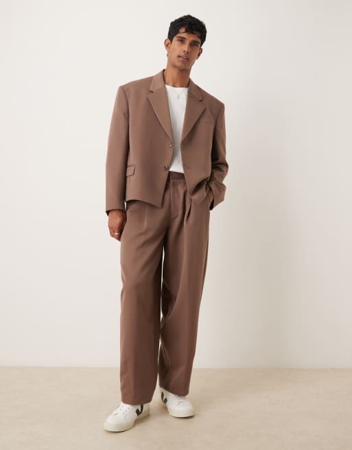 ASOS DESIGN oversized cropped suit jacket in brown