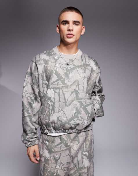 ASOS DESIGN - Oversized cropped sweatshirt med sænkede skuldre og camouflage-print - Del af sæt - view 1
