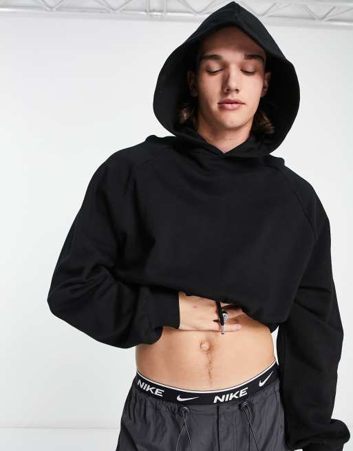 ASOS DESIGN - Oversized cropped sweatshirt met halve rits en trekkoord in zwart