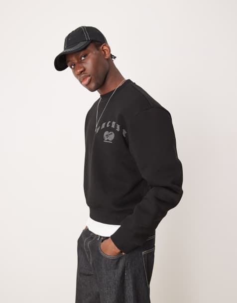 ASOS DESIGN oversized cropped sweatshirt with chest print in black - view 1