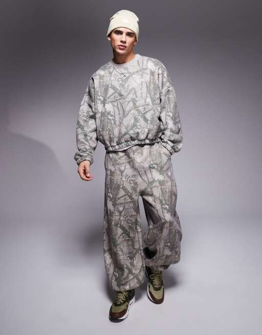 ASOS DESIGN oversized cropped sweatshirt with dropped shoulder in camo print (part of a set) , 4 of 4