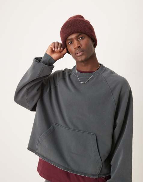 ASOS DESIGN oversized cropped sweatshirt with raw hem in charcoal - view 1