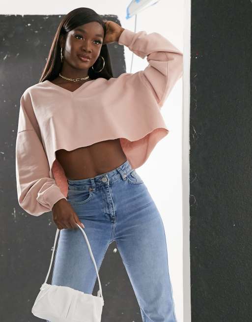 V neck cheap crop sweatshirt