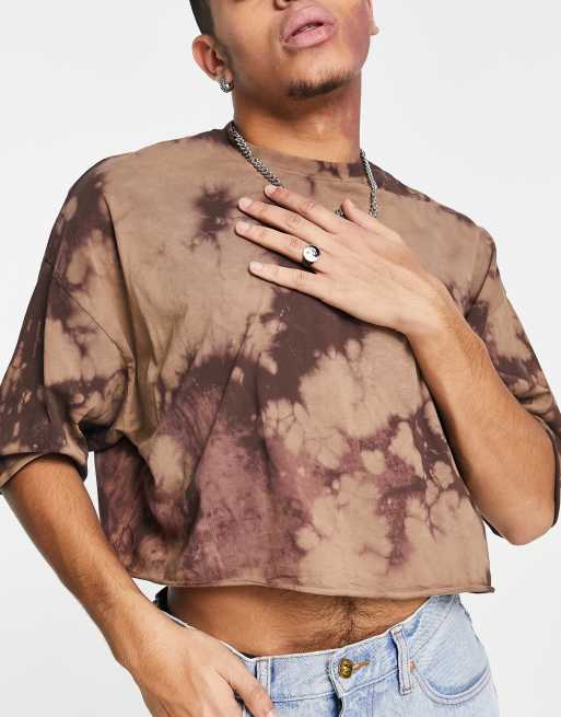 ASOS DESIGN - Oversized cropped T-shirt in bruin met bleekwassing - BROWN - BROWN, 3 van 4