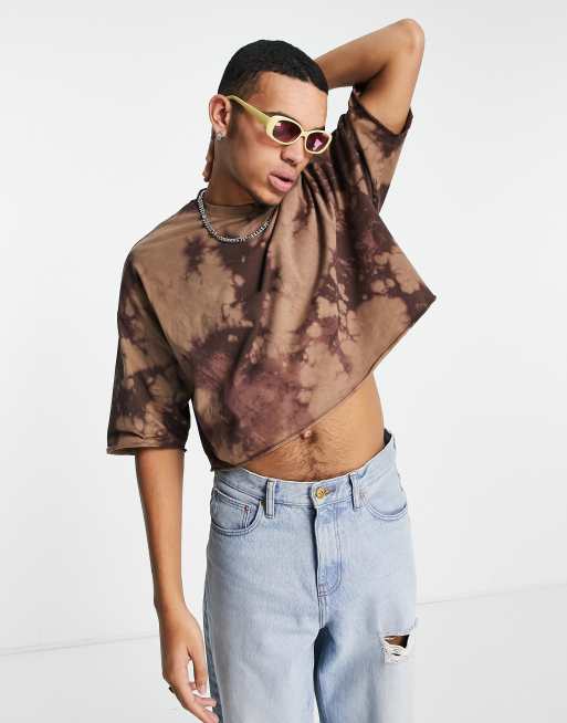 ASOS DESIGN - Oversized cropped T-shirt in bruin met bleekwassing - BROWN - BROWN, 4 van 4