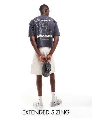 ASOS DESIGN ASOS DESIGN oversized cropped t-shirt in charcoal with cherubs back print-Grey