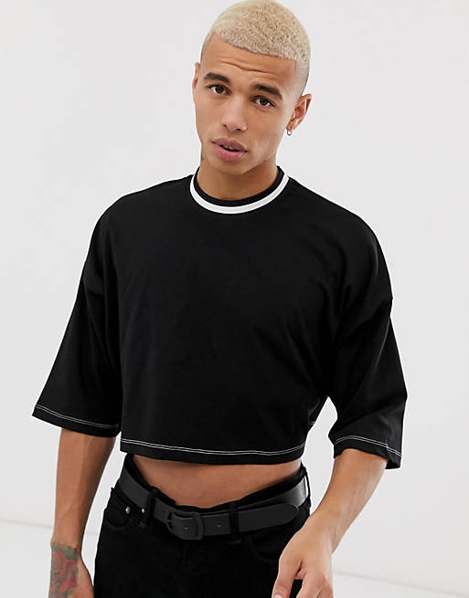 ASOS DESIGN oversized cropped t-shirt with contrast tipping and ...