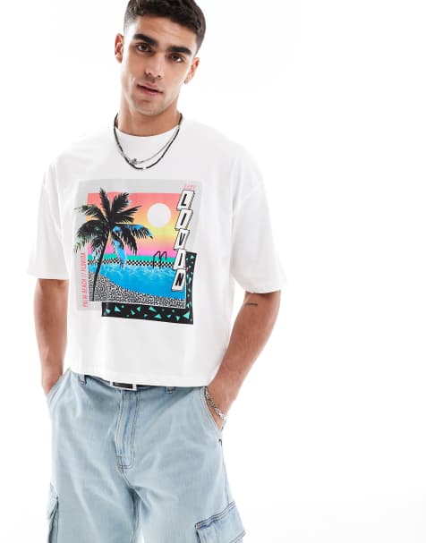 ASOS DESIGN oversized cropped t-shirt with summer graphic in white - view 1