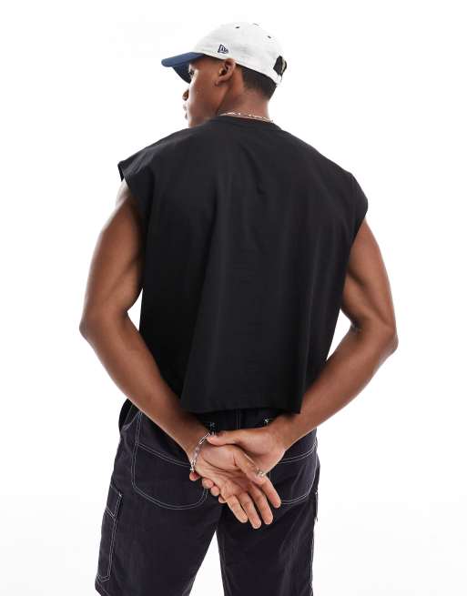 ASOS DESIGN - Oversized cropped T-shirt zonder mouwen in zwart, 2 van 4