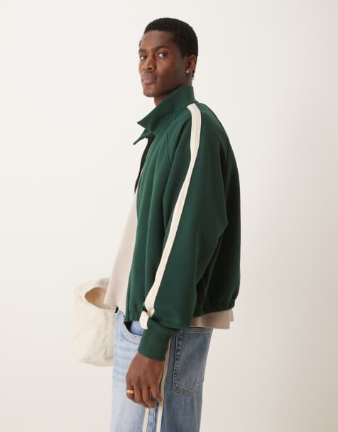 ASOS DESIGN - Oversized cropped trainingsjack met raglanmouwen in donkergroen - view 1