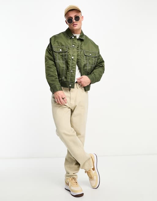 ASOS DESIGN - Oversized cropped western jack in groen met contrasterende stiksels, 2 van 4