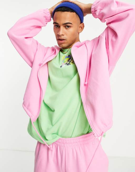 ASOS DESIGN oversized zip through hoodie in pink