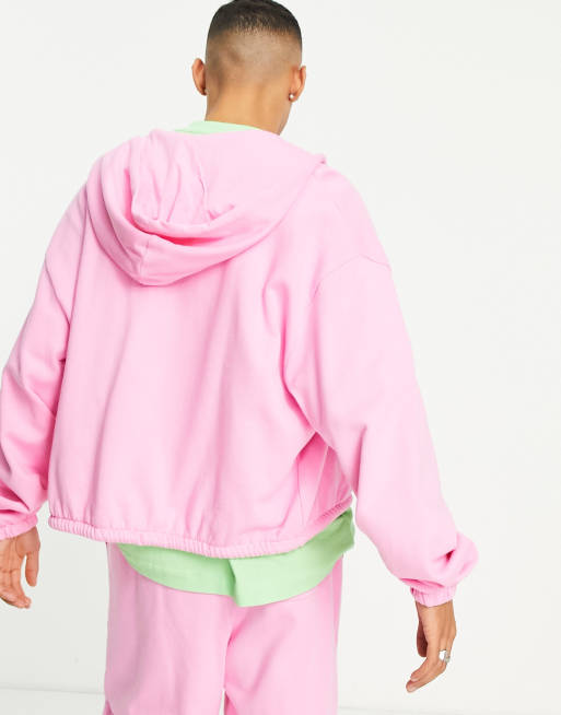 ASOS DESIGN cropped oversized hoodie in pink, ASOS