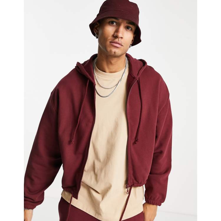 Oversized maroon discount zip up hoodie