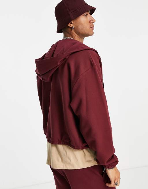 ASOS DESIGN oversized cropped zip up hoodie in red part of a set