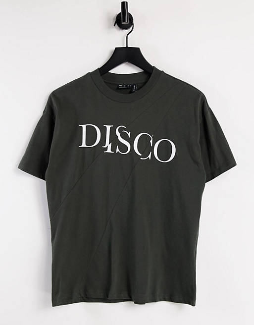 ASOS DESIGN oversized cut-about t-shirt with disco print in washed black