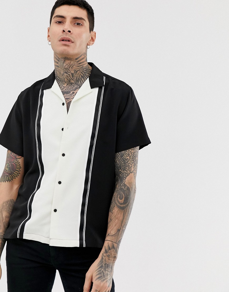 ASOS DESIGN - Oversized cut & sew overhemd met biesdetail-Zwart