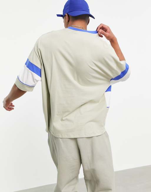 ASOS DESIGN oversized cut & sew t-shirt in washed khaki with chest print, 2 of 4