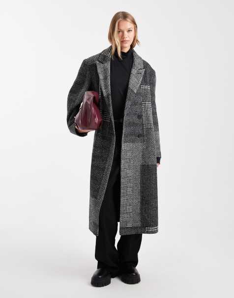 ASOS DESIGN oversized dad coat in black and white splice check - view 1