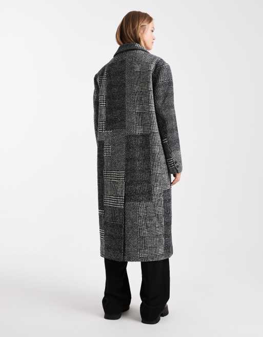 ASOS DESIGN oversized dad coat in black and white spliced check