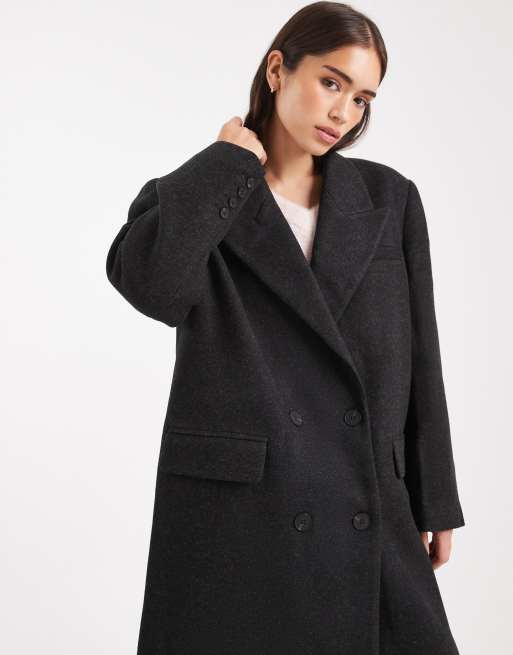 ASOS DESIGN oversized dad coat in black melange, 2 of 4