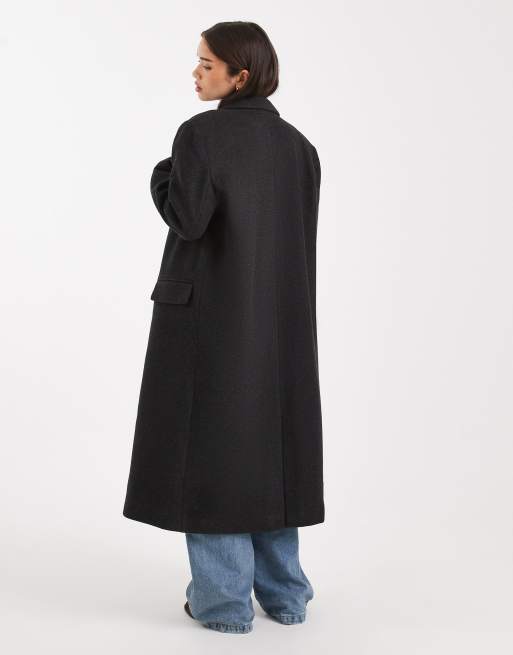 ASOS DESIGN oversized dad coat in black melange, 4 of 4