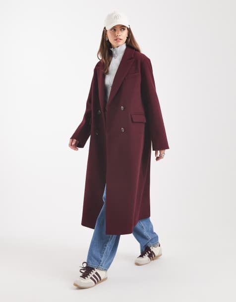ASOS DESIGN oversized dad coat in burgundy - view 1