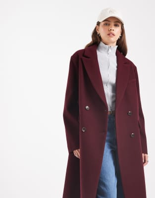 Asos Design Oversized Dad Coat In Burgundy