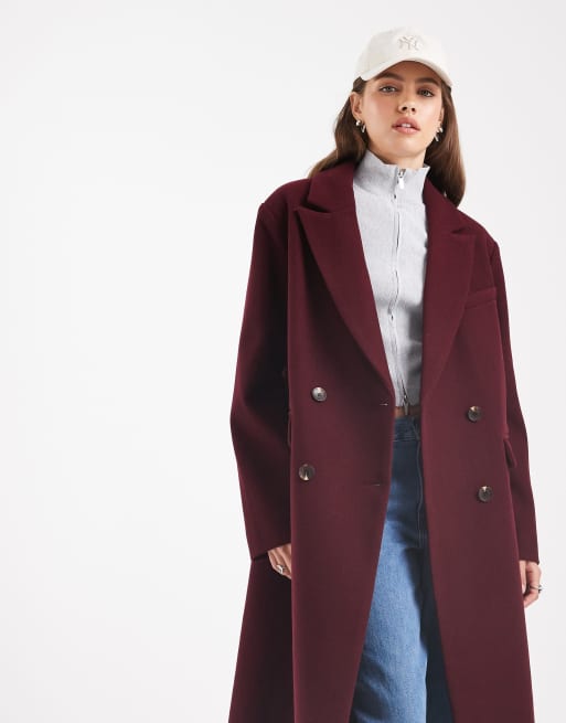 ASOS DESIGN oversized dad coat in burgundy