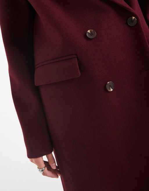 ASOS DESIGN oversized dad coat in burgundy, 3 of 4