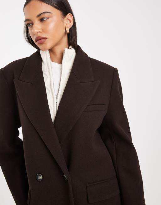 ASOS DESIGN oversized dad coat in chocolate