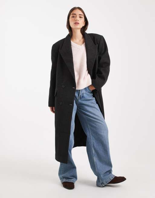 ASOS DESIGN oversized dad coat in heathered black