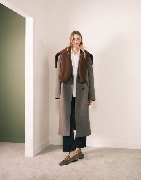 ASOS DESIGN oversized dad coat in heathered mushroom - view 1