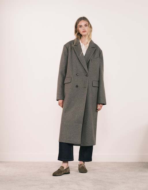 ASOS DESIGN oversized dad coat in heathered mushroom