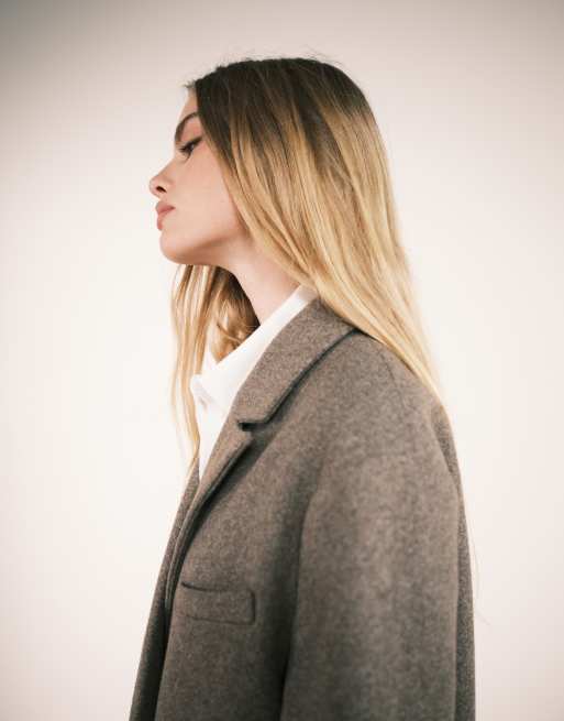 ASOS DESIGN oversized dad coat in mushroom melange, 3 of 5