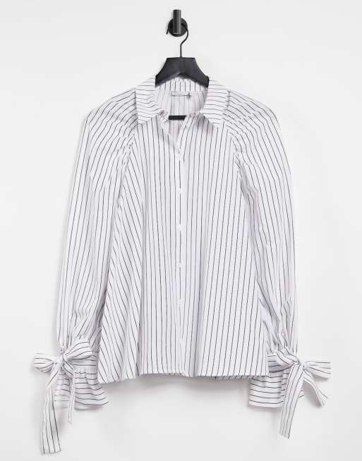 ASOS DESIGN - Oversized dad-skjorte med monokrome striber og bindebånd på ærmekanterne i afslappet pasform