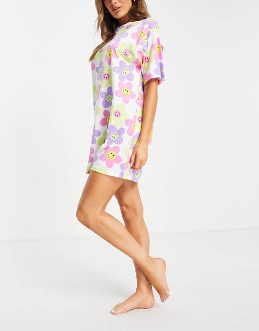 ASOS DESIGN oversized daisy sleep tee in multi