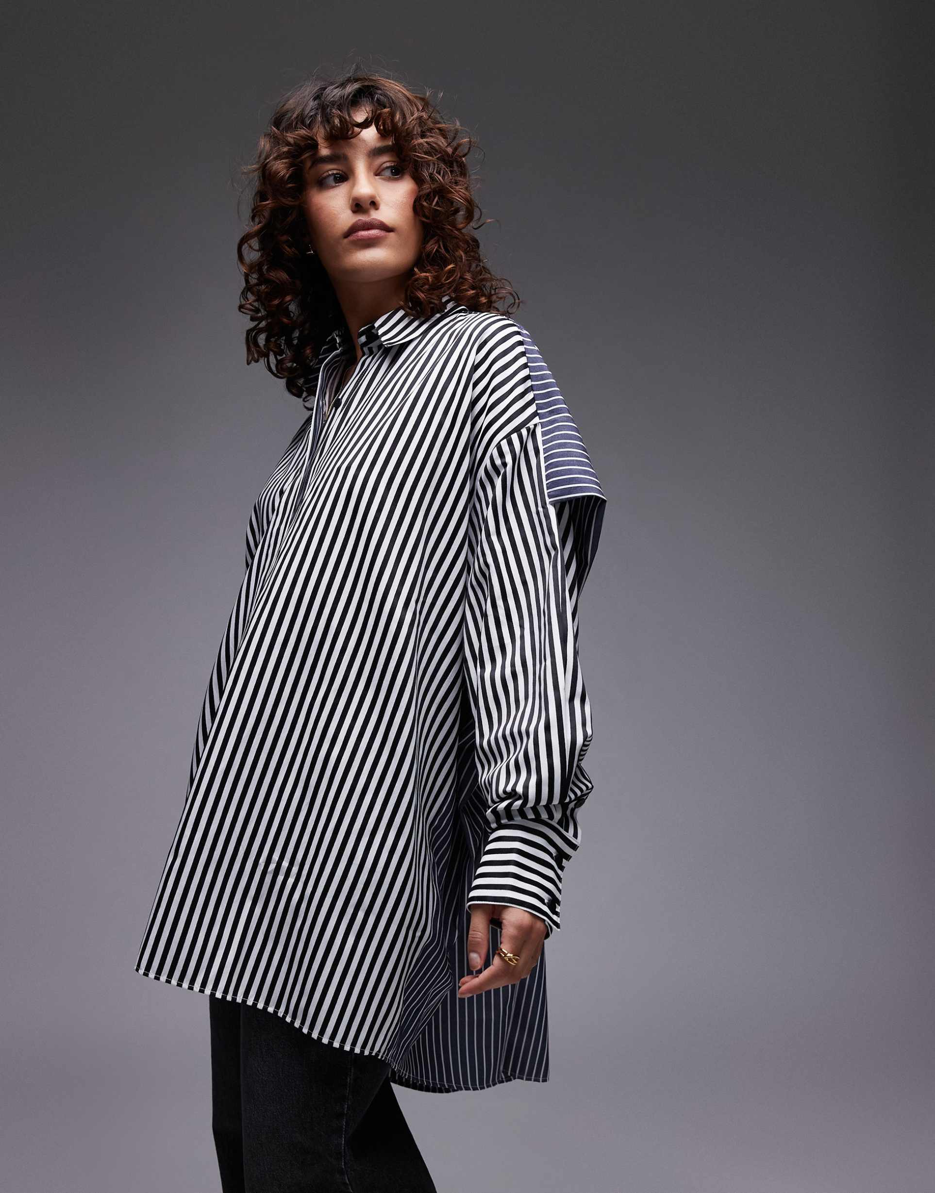 asos design oversized deconstructed shirt in mixed stripe