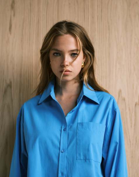 ASOS DESIGN oversized deep cuff shirt in blue - view 1