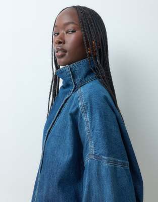 Asos Design Oversized Denim Bomber In Blue