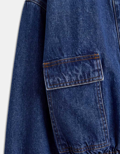 ASOS DESIGN oversized denim bomber in middenblauw co-ord, 7 van 8