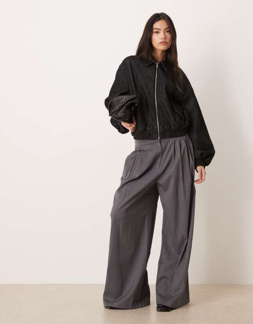 ASOS DESIGN oversized denim bomber jacket in black ecru, 3 of 4